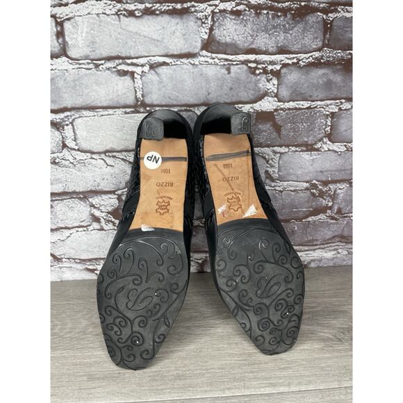 Brighton Rizzo Black Leather Silver Elastic Heel Ankle Booties Women 10M US/41EU - Picture 10 of 16